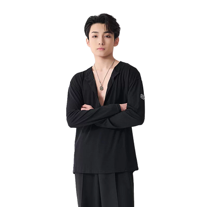 BOBO boys Latin dance clothing high-end new professional practice clothes men's adult loose art test long-sleeved top