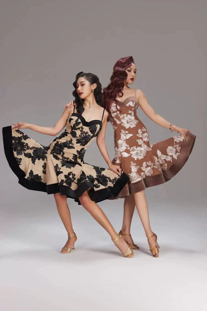 VERNAxBANGGIRL VABGY017 French three-dimensional flower big swing skirt Latin performance practice clothes