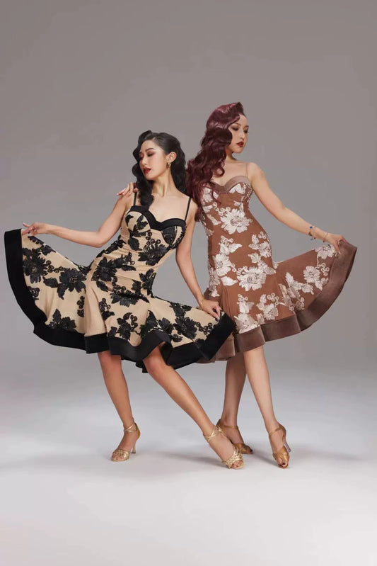 VERNAxBANGGIRL VABGY017 French three-dimensional flower big swing skirt Latin performance practice clothes