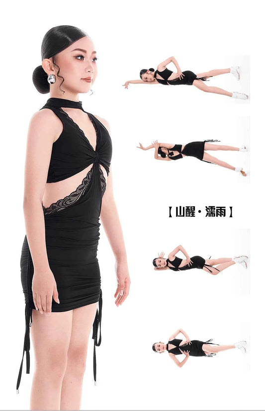 DUYQ children's style "Mountain Awakening Rain" 011 original hollow dress Latin dance girls practice clothes