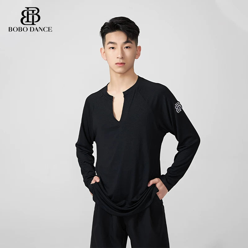 BOBO.L076 Boys Latin Dance Clothing High-end New Professional Practice Clothing Men's Adult Loose Autumn and Winter Long Sleeve Top