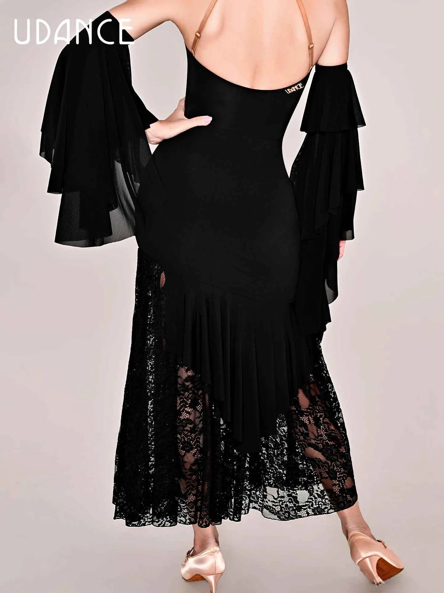 UDANCE modern skirt lace splicing pendulum long skirt embroidery hollow splicing versatile AMD12