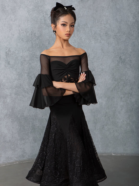 TID national standard ballroom dance skirt new high-end lace splicing fishbone double-layer skirt modern dance practice suit