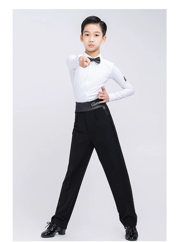 G.DANCE Children's Dance Costume Boys Latin Modern Dance White Shirt Trousers Performance Competition Regulations Uniform 5107