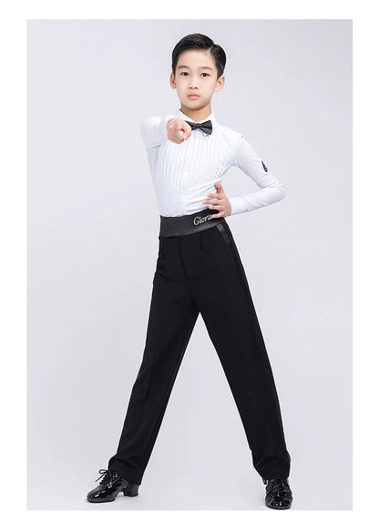 G.DANCE Children's Dance Costume Boys Latin Modern Dance White Shirt Trousers Performance Competition Regulations Uniform 5107