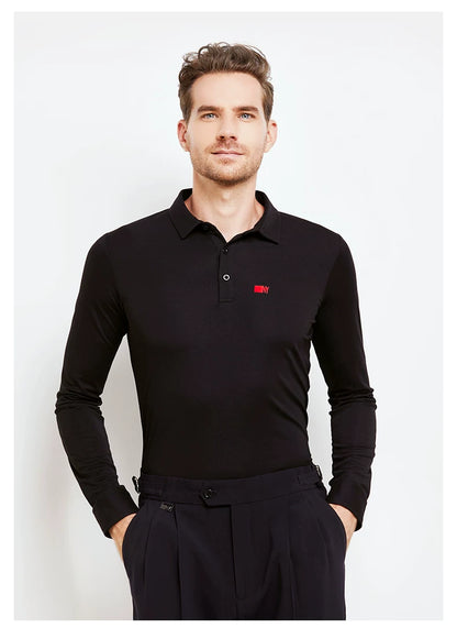 NY Fashion Men's  Ballroom Latin Long Sleeve Polo shirt Practice Dance Top Training Dance Top 21115T