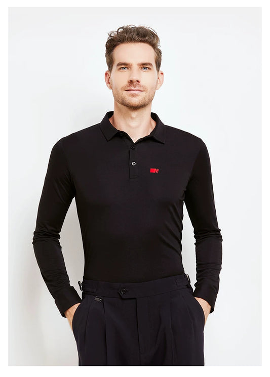 NY Fashion Men's  Ballroom Latin Long Sleeve Polo shirt Practice Dance Top Training Dance Top 21115T