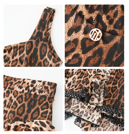 DUYQ "Leopard Hidden, Xia Ying" Latin 005basics leopard print one-piece top national standard women's Latin dance practice suit - Mine·Jas
