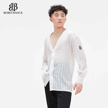 BOBO Men's Latin Dance Suit Shirt High-end Professional Practice Suit Adult Couple Top Long Sleeve Boys
