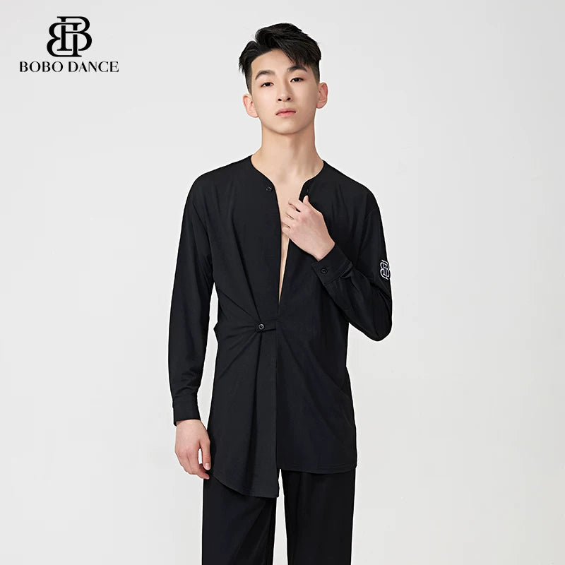 BOBO.L081 Adult Boys Latin Dance Clothing Autumn and Winter Design Men's Shirt Long Sleeve Practice Clothing Performance Clothing Top
