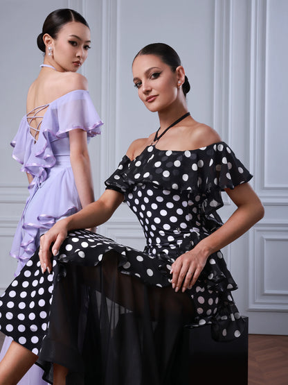 TID modern dance dress black and white polka dot lace dress high-end waltz swing dress
