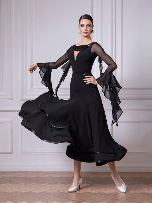 TID new high-end chiffon floating sleeve top professional women's national standard ballroom dance skirt