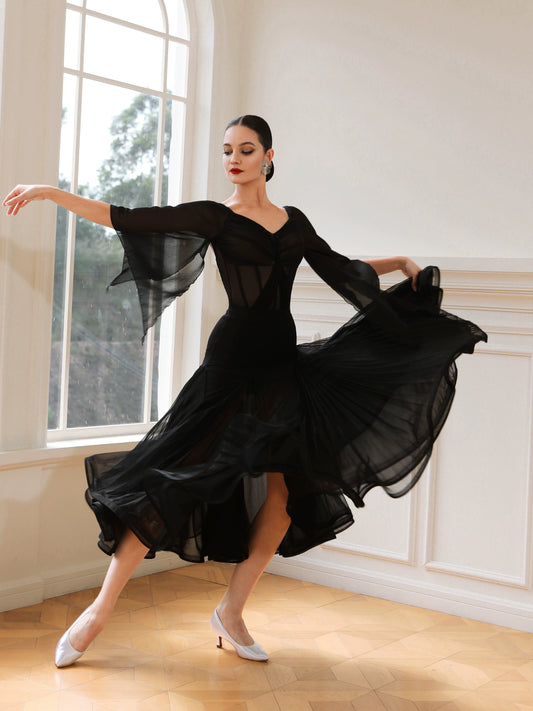 TID Ballroom skirt double-layer skirt temperament national standard long skirt adult ballroom dance practice clothes