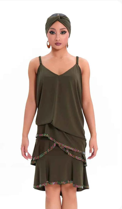 DUYQ "Green Limited" 003 Classic Original Lace Suspender Skirt National Standard Women's Latin Dance Practice Suit