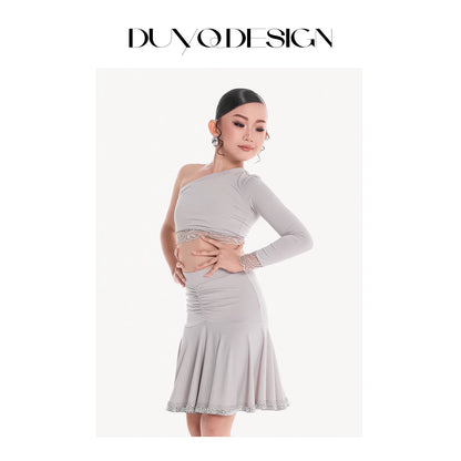 DUYQ children's style "Mountain Awakening Spring" 003 classic slanted shoulder short Latin dance girls' practice clothes professional