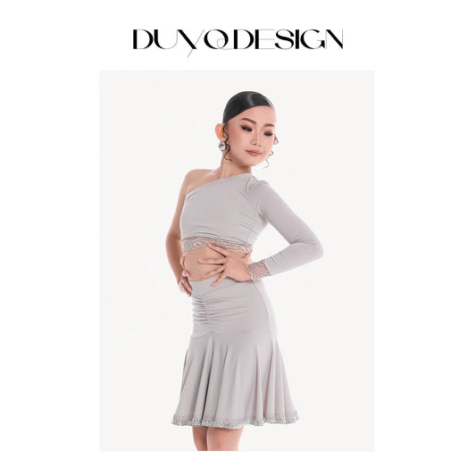 DUYQ children's style "Mountain Awakening Spring" 003 classic slanted shoulder short Latin dance girls' practice clothes professional