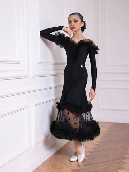 TID.Ballroom Latin dance skirt new lace one-piece top waltz ballroom dance performance clothes practice clothes