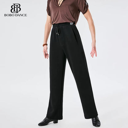 BOBO Men's National Standard Latin Dance Pants Modern Dance Pants Trousers Belt Design High Waist Latin Dance National Standard Practice Pants