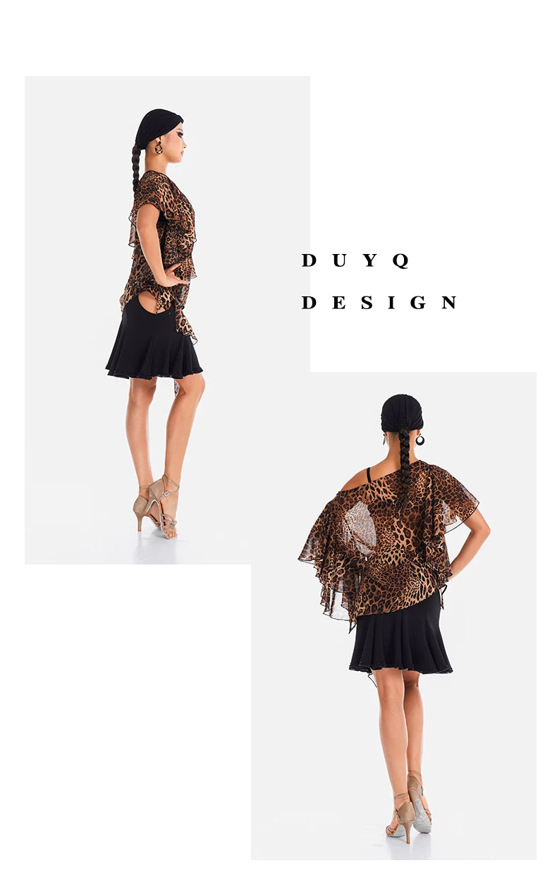 DUYQ "Chasing Leopard Girl" 010 Original Hollow-out Splicing Skirt National Standard Women's Latin Dance Practice Performance Suit