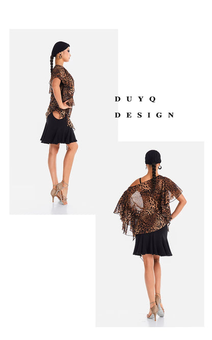 DUYQ "Chasing Leopard Girl" 010 Original Hollow-out Splicing Skirt National Standard Women's Latin Dance Practice Performance Suit