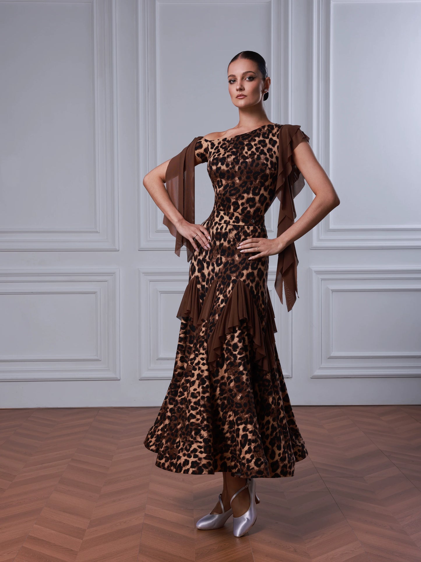 TID modern dance skirt leopard print split suit premium swing skirt waltz ballroom dance suit B092/S057