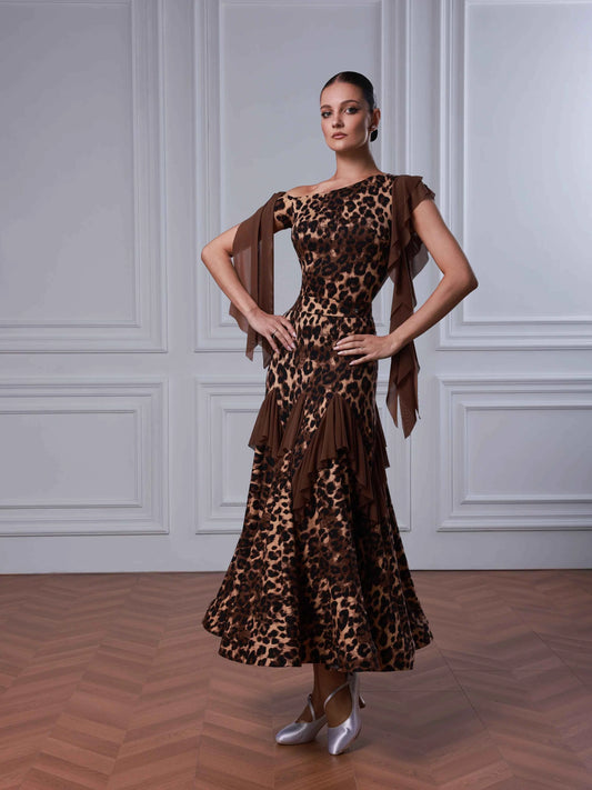 TID modern dance skirt leopard print split suit premium swing skirt waltz ballroom dance suit B092/S057