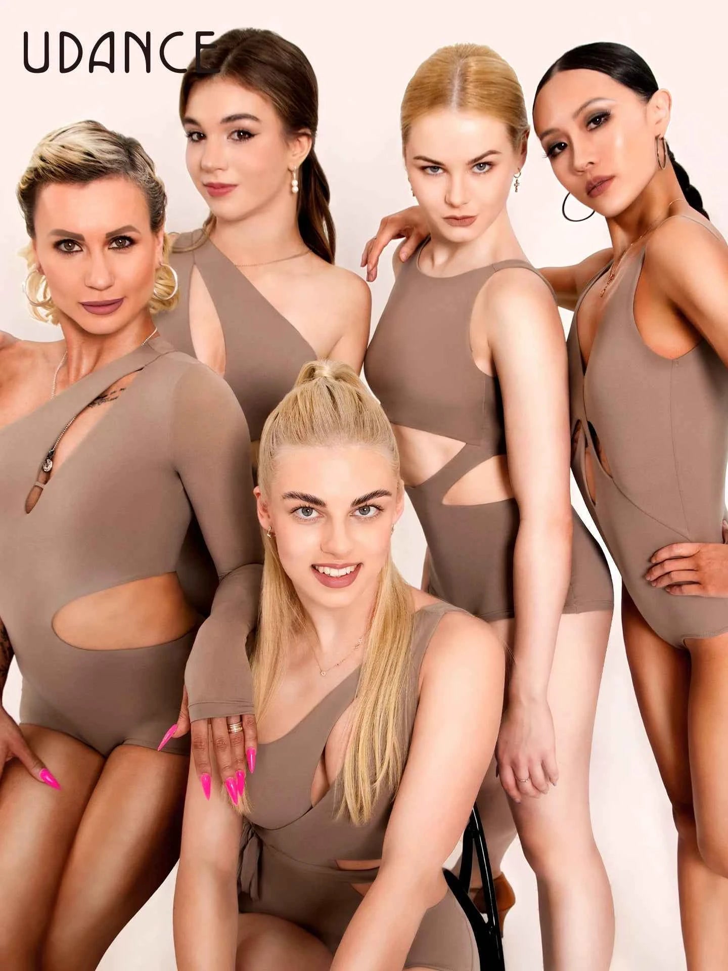 UDANCE Latin dance costume versatile bodysuit slanted shoulder hollow strap Latin dance practice clothes nude