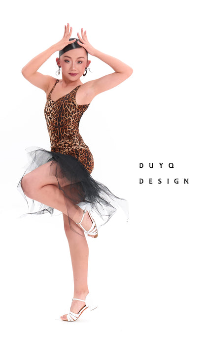 DUYQ children's style "Leopard Hidden Summer Ying" 001 basic top Latin dance girls' practice clothes professional - Mine·Jas