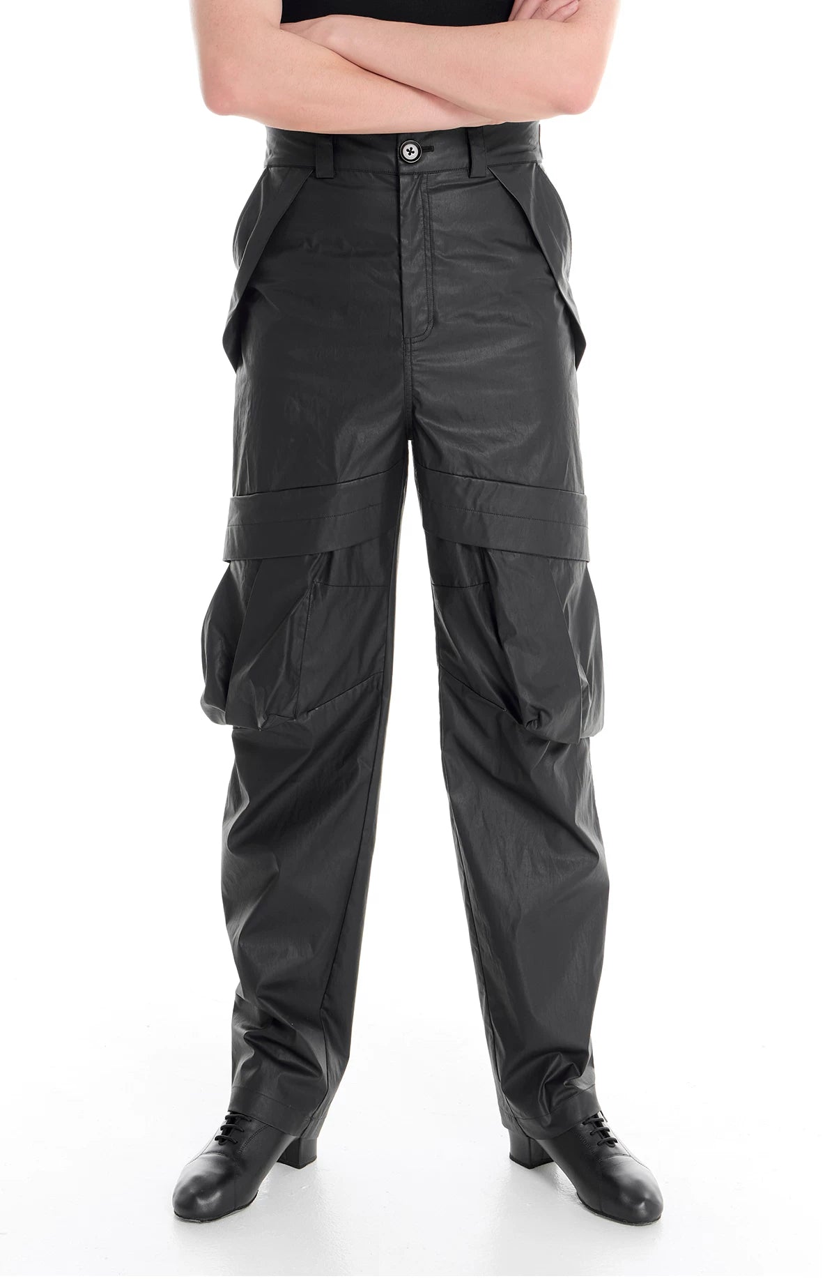 DUYQ "Men's Series" 009 Glossy deconstruction three-dimensional big pocket straight trousers Latin dance clothes professional