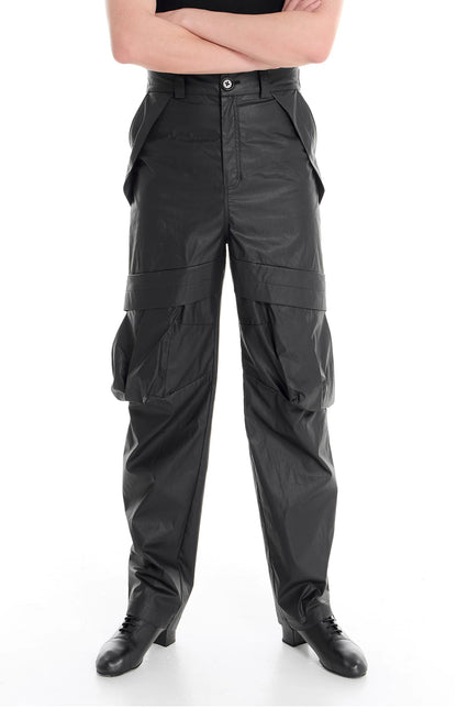DUYQ "Men's Series" 009 Glossy deconstruction three-dimensional big pocket straight trousers Latin dance clothes professional