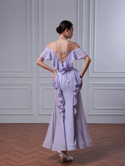 TID modern dance suit women's new ballroom dance waltz skirt lotus leaf lace slim swing skirt D040