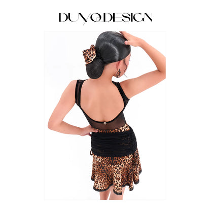 DUYQ children's style "Leopard Hidden Xia Ying" 010 mesh top gymnastics suit girls Latin dance practice suit - Mine·Jas