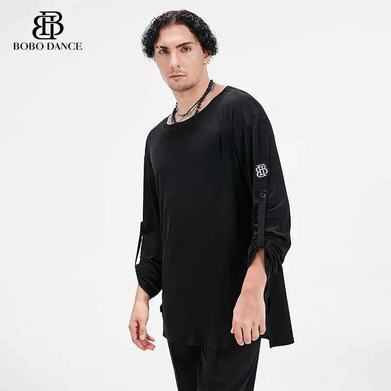BOBO Boys Latin Dance Suit Crew Neck Black and White T-Shirt Men's Ballroom Dance Professional Latin Practice Suit Dance Top