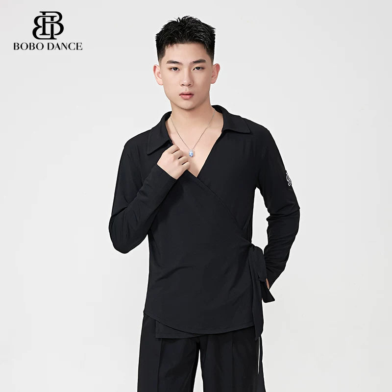 BOBO-DANCE.L087 Latin Dance Suit Men's Long Sleeve Top Practice Suit Loose Couple Shirt Premium Shirt Professional Art School Student