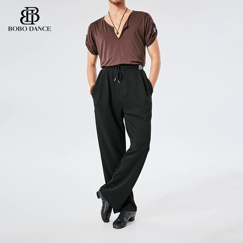 BOBO Men's National Standard Latin Dance Pants Modern Dance Pants Trousers Belt Design High Waist Latin Dance National Standard Practice Pants