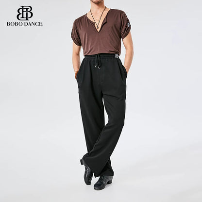 BOBO Men's National Standard Latin Dance Pants Modern Dance Pants Trousers Belt Design High Waist Latin Dance National Standard Practice Pants