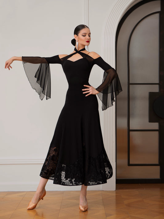 TID  lace ballroom dance practice suit professional ballroom dance big swing skirt