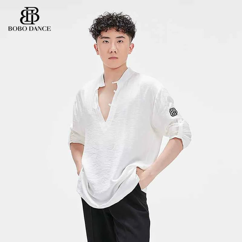 BOBO Boys Latin Dance Clothing High-end Professional Practice Clothing Men's Adult Loose Art Test Short Sleeve Top