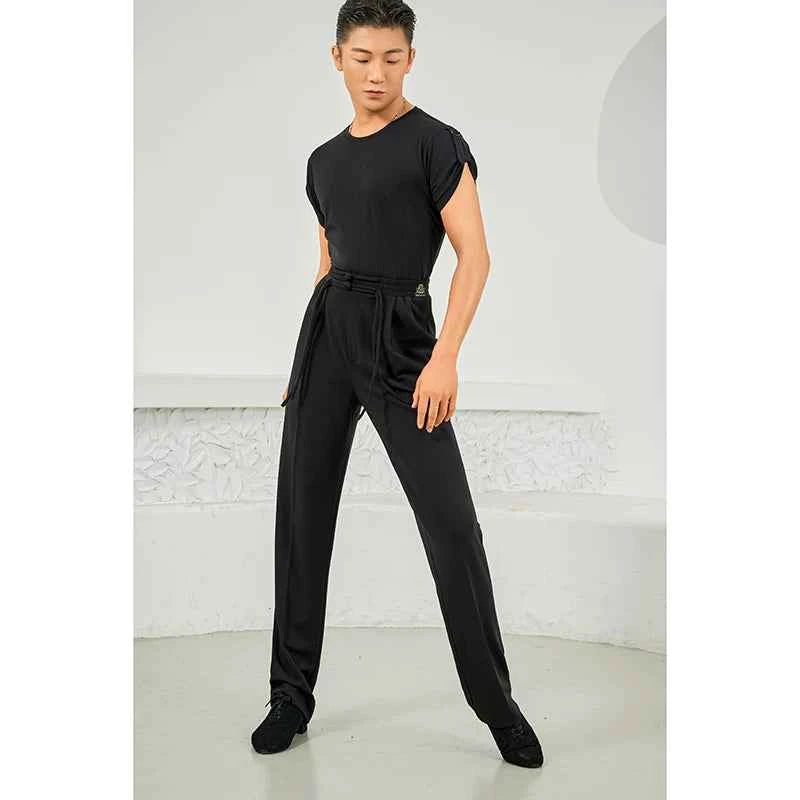DONGXIN small disc buckle elastic waist men's pants Latin dance pit strip trousers versatile dance trousers practice pants NK668