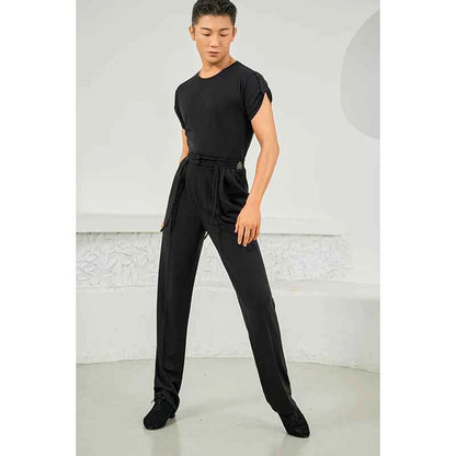 DONGXIN small disc buckle elastic waist men's pants Latin dance pit strip trousers versatile dance trousers practice pants NK668