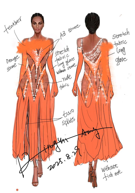 MINEJAS.S112 Orange American Smooth Ostrich Feather Performance Dress