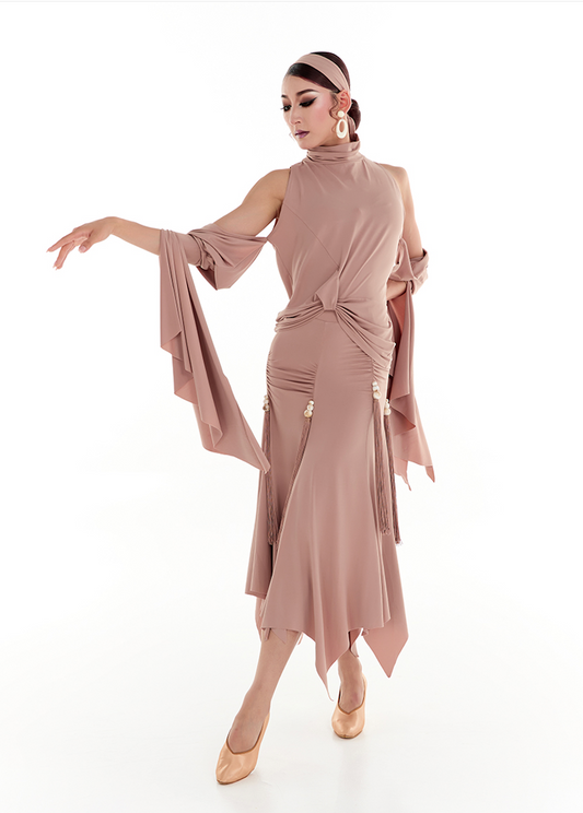 DUYQ Twin Blossom Ballroom 004 Ruched Fringe Skirt – Women’s Advanced Practice Wear