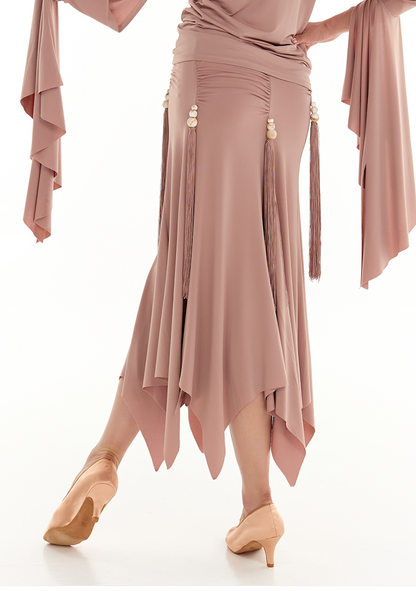 DUYQ Twin Blossom Ballroom 004 Ruched Fringe Skirt – Women’s Advanced Practice Wear