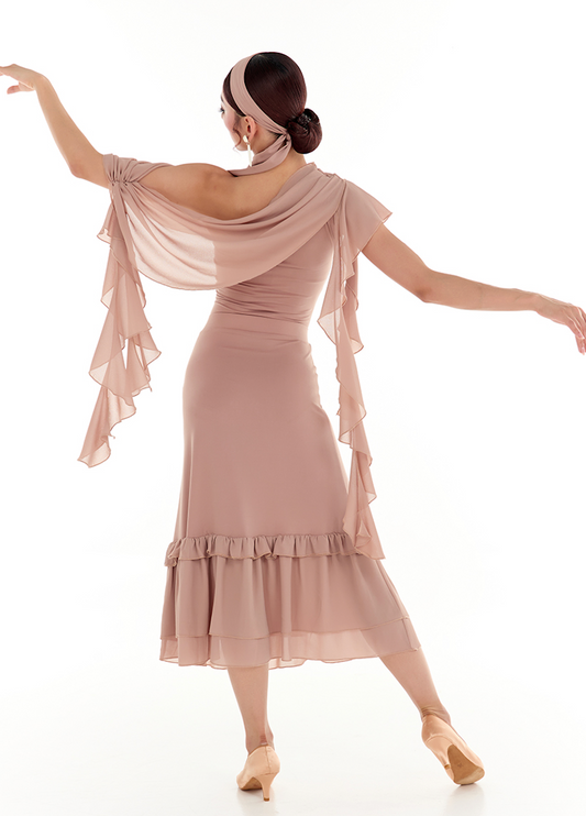 DUYQ Twin Blossom Ballroom 010 Asymmetric Chiffon Leotard – Women’s Practice Wear