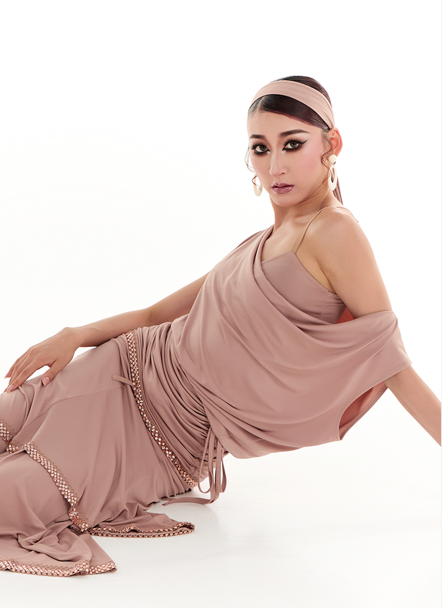DUYQ Twin Blossom Ballroom 012 Draped Neck Bodycon Dress – Women’s Ballroom Practice & Performance Wear