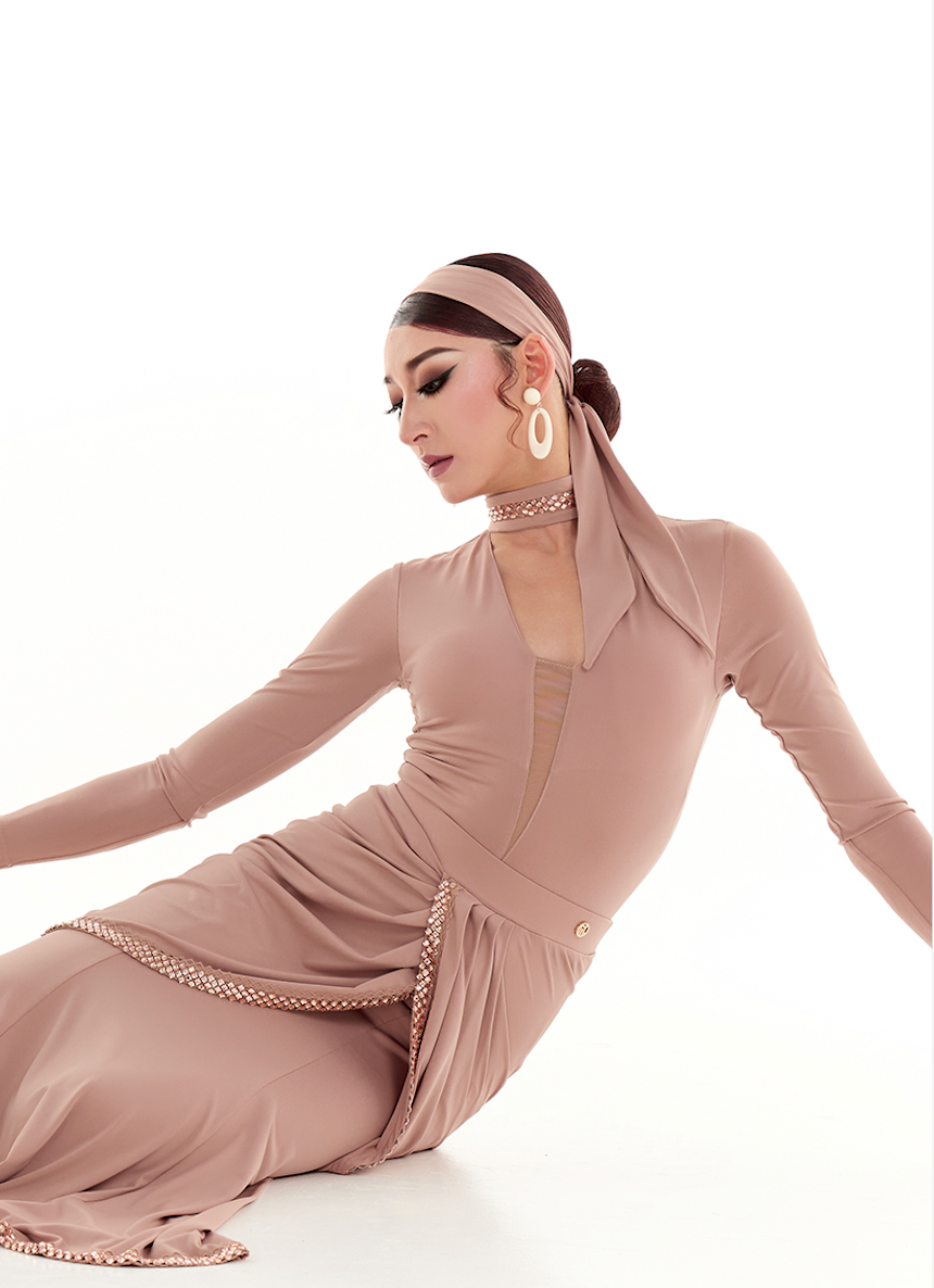 DUYQ Twin Blossom Ballroom 014 Deep V Long Sleeve Leotard – Women’s Ballroom Class & Performance Wear