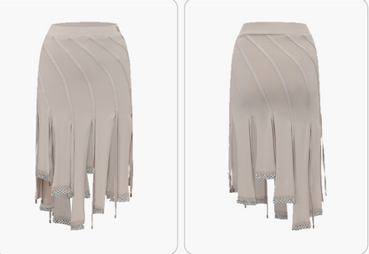 DUYQ 004 Lapel Diamond Trim Skirt for Latin Dance - Mine·Jas