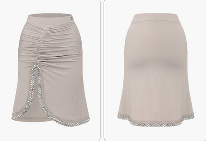 DUYQ 012 Lapel Diamond Trim Skirt for Latin Dance - Mine·Jas