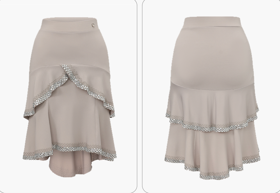 DUYQ 016 Lapel Diamond Trim Skirt for Latin Dance