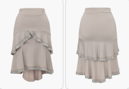 DUYQ 016 Lapel Diamond Trim Skirt for Latin Dance